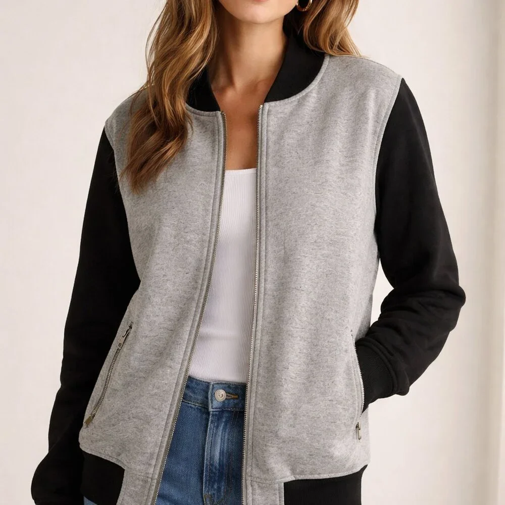 Abercrombie & Fitch Athletic Zip Bomber Jacket Two Tone Sweatshirt Sz XS
